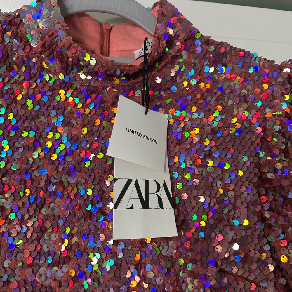 Zara Pink Sequin Long Sleeve Dress - Picture 5 of 8